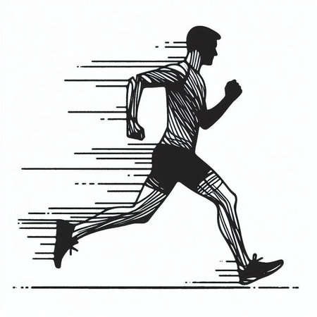 Running man jogging, vintage line drawing or engraving illustration