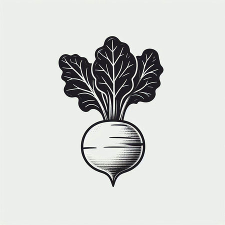 Beetroot with leaves in engraving style. Vector illustration.