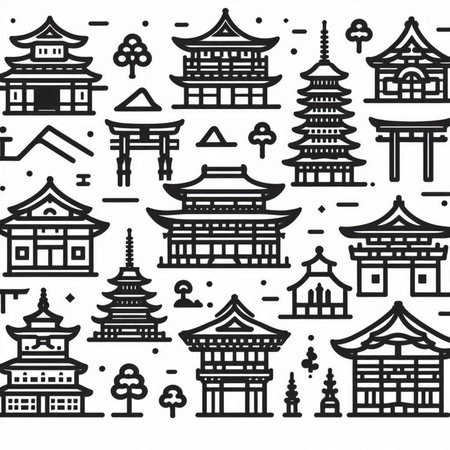 Seamless pattern of chinese traditional buildings. Vector illustration.