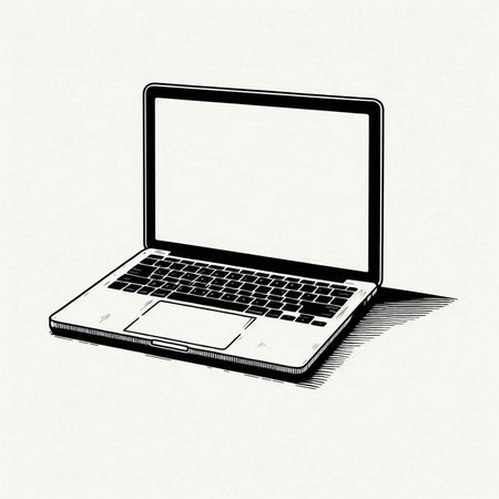 Laptop computer with blank screen on white background. Vector illustration.