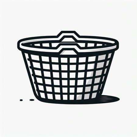 Vector illustration of a shopping basket. Black and white line art style.