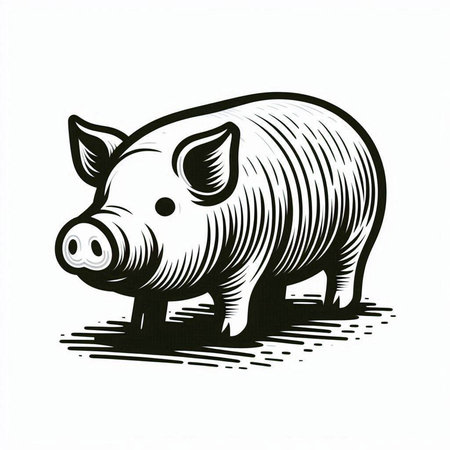 Retro engraving style image of a pig on a white background