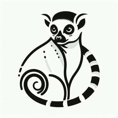 Black and white lemur on a white background. Vector illustration.