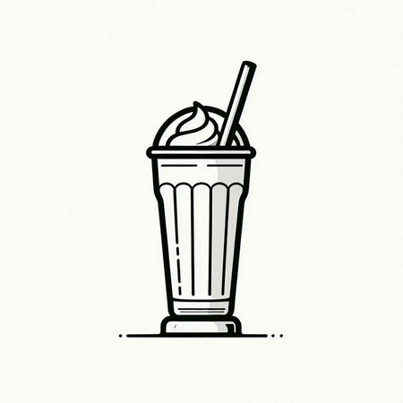 Milkshake with whipped cream in a glass, vector illustration.の写真素材