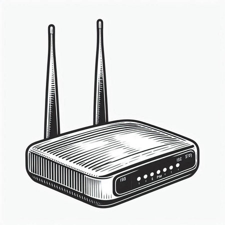 Wireless router isolated on white background. Hand drawn vector illustration.の写真素材