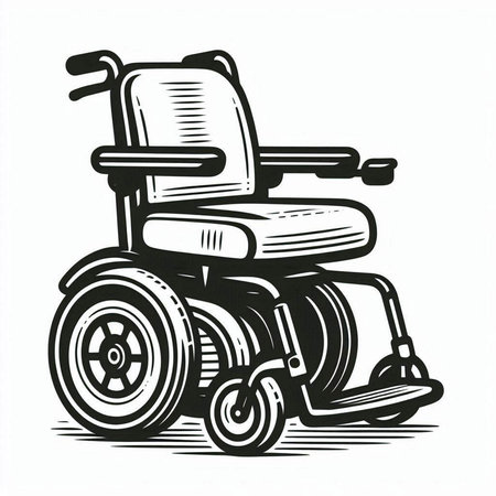 Wheelchair for disabled. Hand drawn vector illustration in black and white.の写真素材