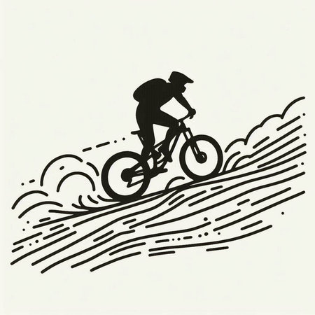 Silhouette of a biker on a mountain bike. Vector illustration.