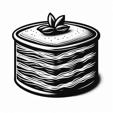 Vector illustration of a piece of cake in engraving style.