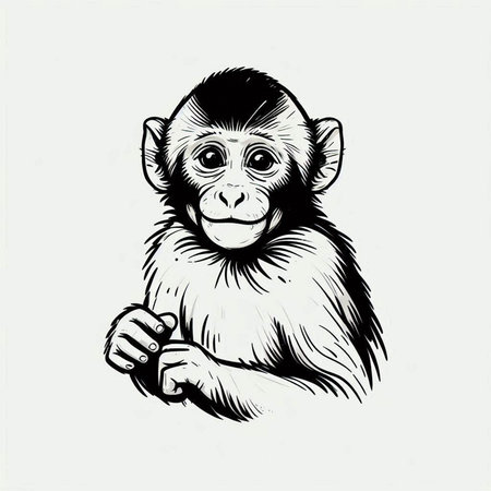 Monkey head hand drawn vector illustration in engraving style.