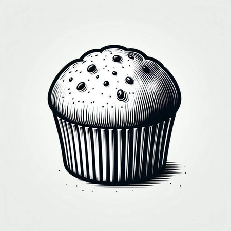 Hand drawn cupcake. Vector illustration in sketch style. Isolated on white background.の写真素材