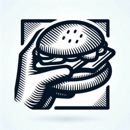 Hamburger in hand, fast food symbol, vector illustration.の写真素材