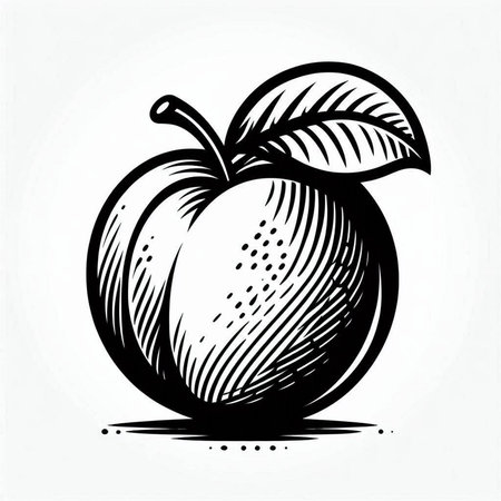 Peach. Vector illustration of fruit in engraving style.の写真素材