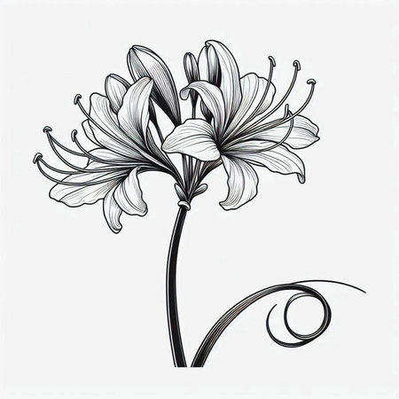 Lily flower. Hand drawn vector illustration in black and white.の写真素材