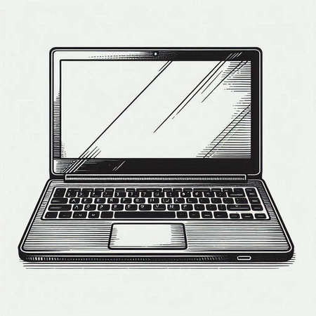 Laptop. Hand drawn vector illustration of a laptop. Retro style.