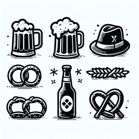Oktoberfest hand drawn set. Beer and pretzel. Vector illustrationの写真素材