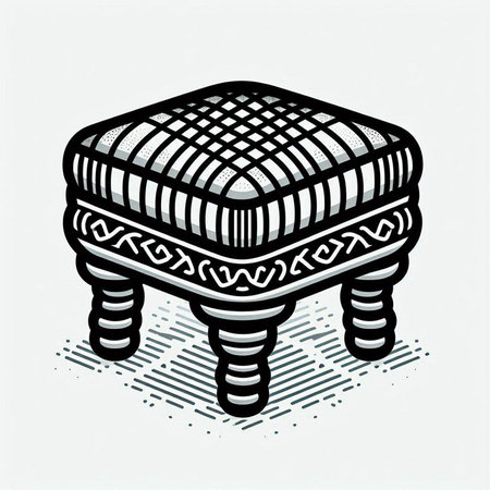 Illustration of an antique wooden stool in monochrome color.
