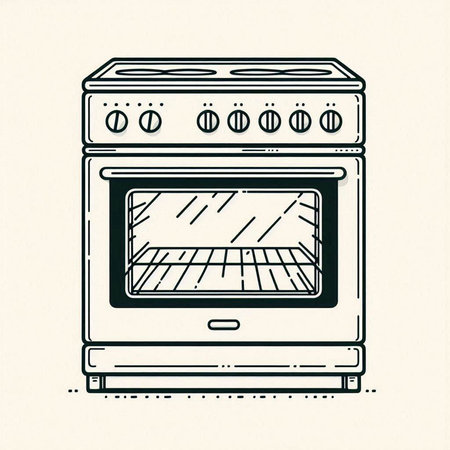 Stainless steel oven. Stylized vector illustration in doodle style.