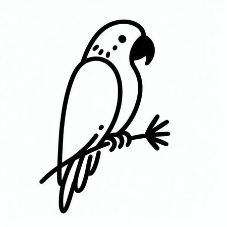 Parrot on a branch. Hand drawn vector illustration on white background.