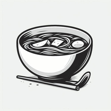 Sketch of a bowl of japanese noodle soup
