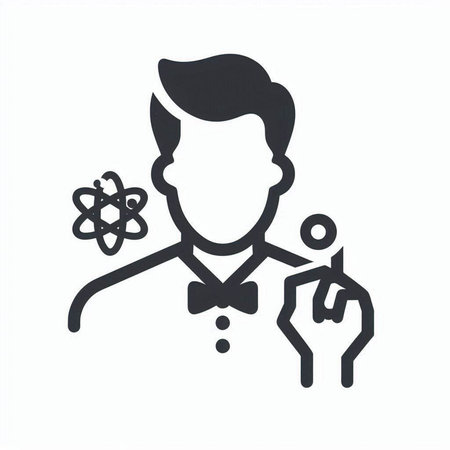 Man with atom icon. Black on white background. Vector illustration.