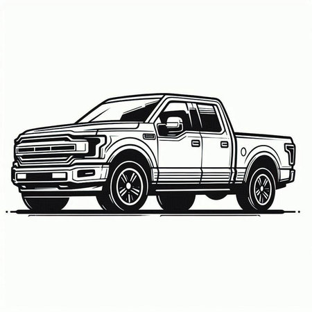 Pickup truck on a white background. Vector illustration in sketch style.
