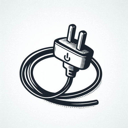 Power plug symbol. Vector illustration in retro style, isolated on white background.
