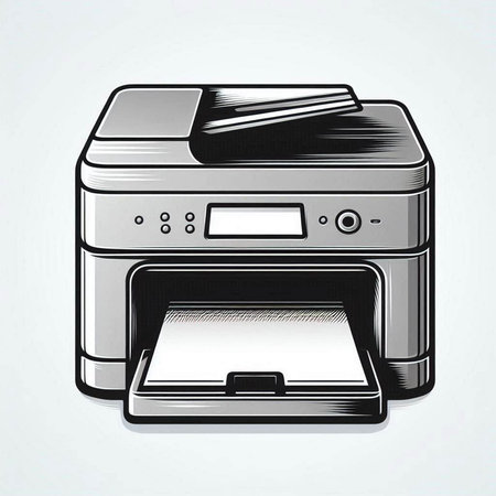 Illustration of a printer isolated on a white background in retro style