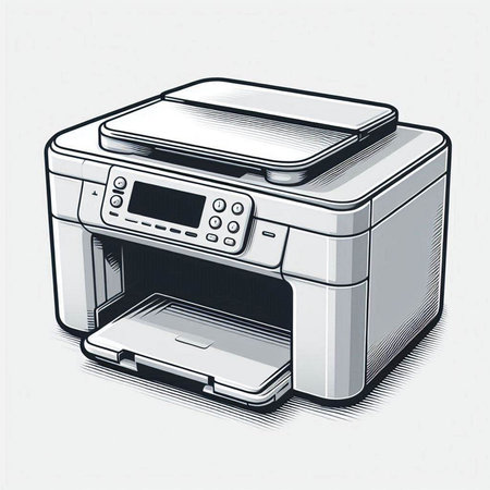 Printer on a white background. Vector illustration in sketch style.