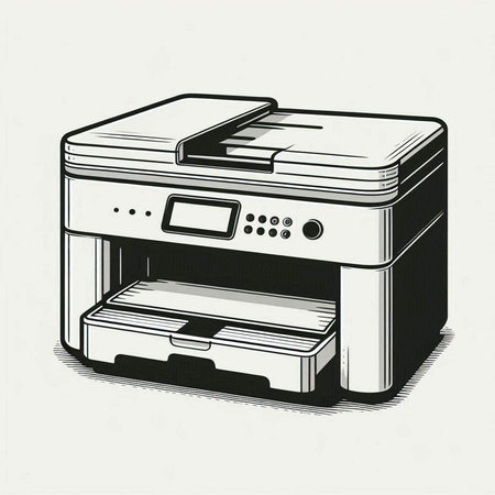 Vector illustration of a laser printer isolated on a white background. Hand-drawn illustration.