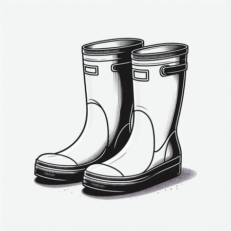 Rubber boots. Hand drawn vector illustration in sketch style on a white background.