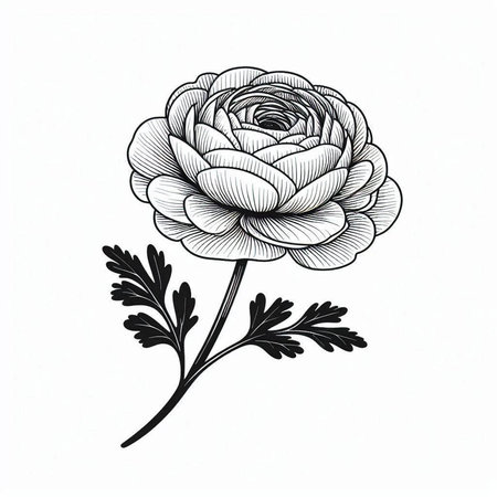 Hand drawn sketch of an ranunculus flower. Vector illustration.