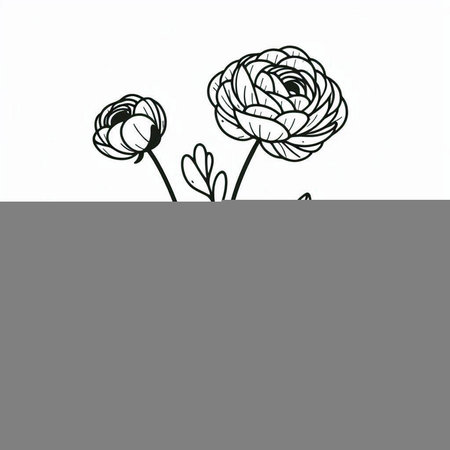 Hand drawn sketch of ranunculus flowers isolated on white background.
