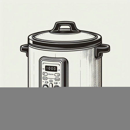 Cooking in electric multicooker. Vector hand drawn illustration.