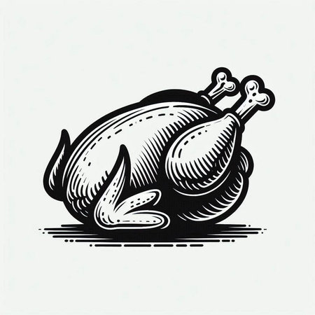 Roasted turkey on a white background. Vector illustration in vintage style.の写真素材