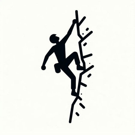 Silhouette of a man climbing a cliff. Vector illustration.の写真素材