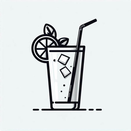 Cocktail with lemon, ice and straw. Vector illustration.の写真素材