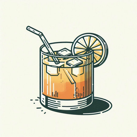 Cuba libre cocktail with ice and straw. Vector illustration.の写真素材