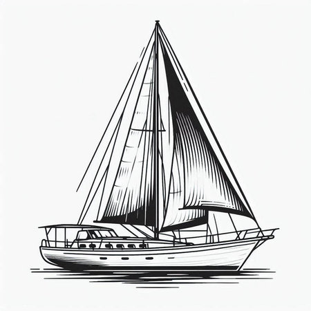 Sailing boat. Vintage sailboat. Vintage sailboat. Vector illustration.