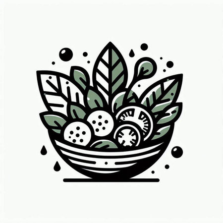 Bowl with cherry tomatoes and leaves. Vector hand drawn illustration.の写真素材
