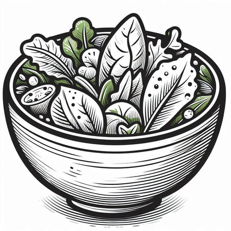 Vegetable salad in a bowl. Vector hand drawn illustration.の写真素材
