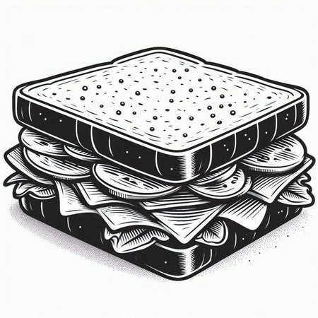 Illustration of a sandwich. Ink and watercolors drawing.の写真素材