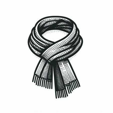 Woolen scarf sketch engraving vector illustration. T-shirt apparel print design. Scratch board...