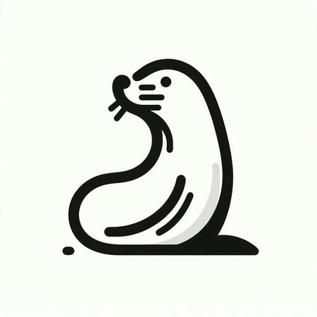 Vector illustration of a cute seal isolated on a white background. Black and white.の写真素材