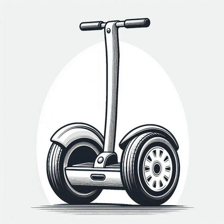Electric scooter. Hand drawn vector illustration in retro style isolated on white background.