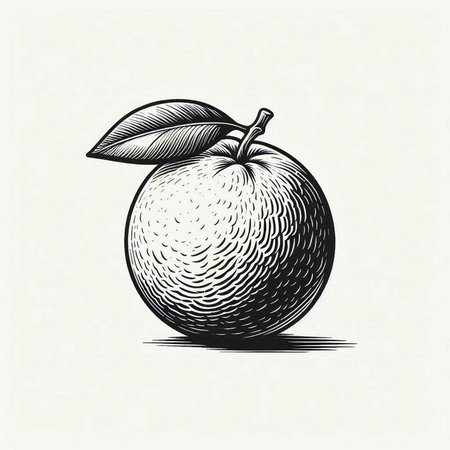 Orange fruit in engraving style. Hand drawn vector illustration.の写真素材