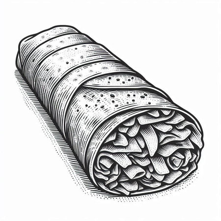 Vintage engraving illustration of a roll of noodle.