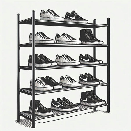 Sneakers on a shelf. Vector illustration in sketch style.の写真素材