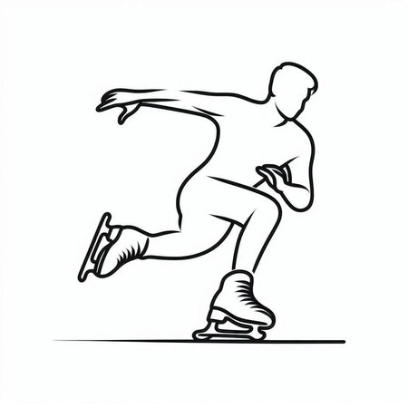 Figure skating - black and white vector illustration of a man skating on iceの写真素材