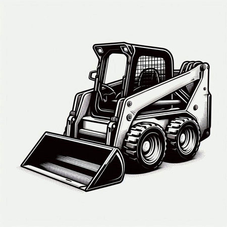 Excavator, heavy duty construction equipment. Vector illustration in retro style.