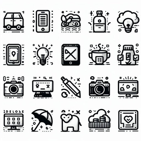 Set of black and white icons for web and mobile. Vector illustration